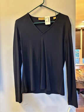 Donna Karan Signature Blouse Long Sleeve V-Neck Blouse in Blue Size